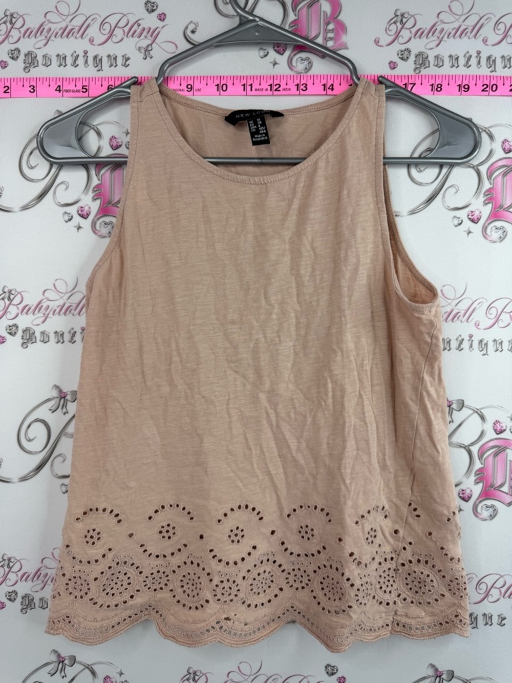 New Look tank top flowers pink Beige Eyelet Hem Sleeveless Tank Top